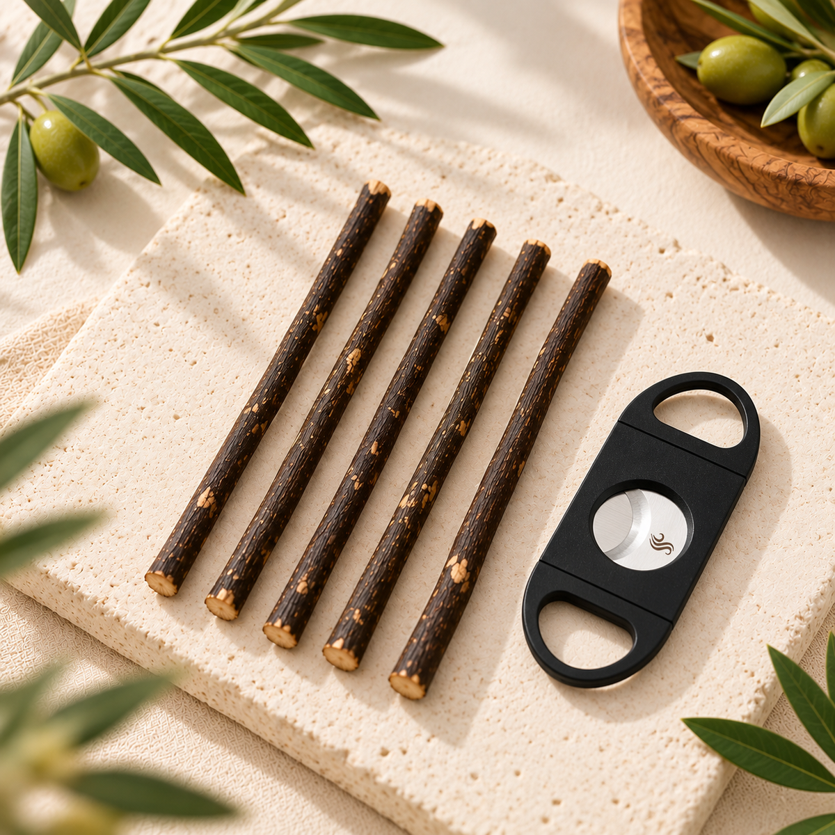 5-Piece Olive Miswak Set with Cutter & Holder
