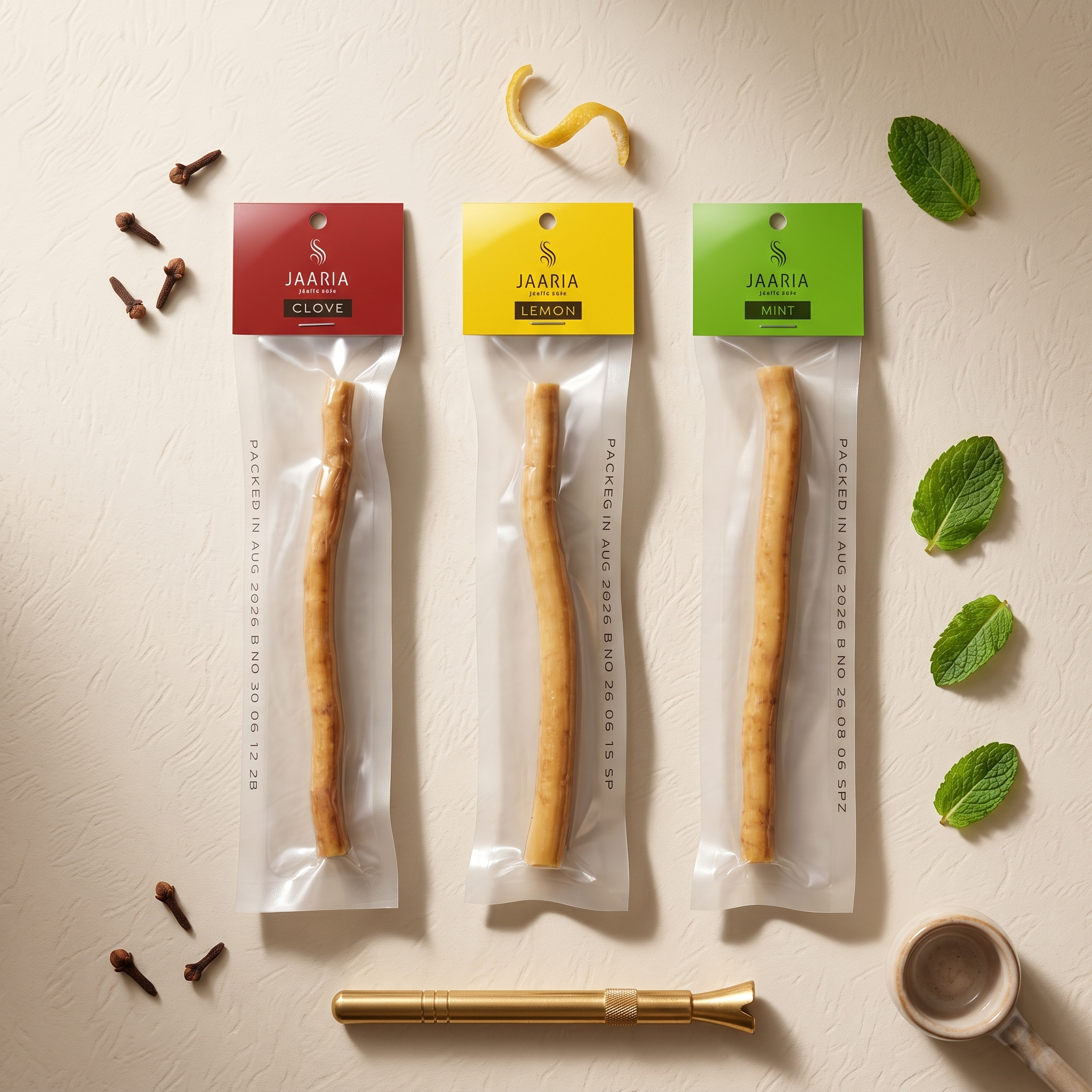 3-Piece Flavored Peelu Miswak Set – Lemon, Mint & Clove with Cutter & Holder